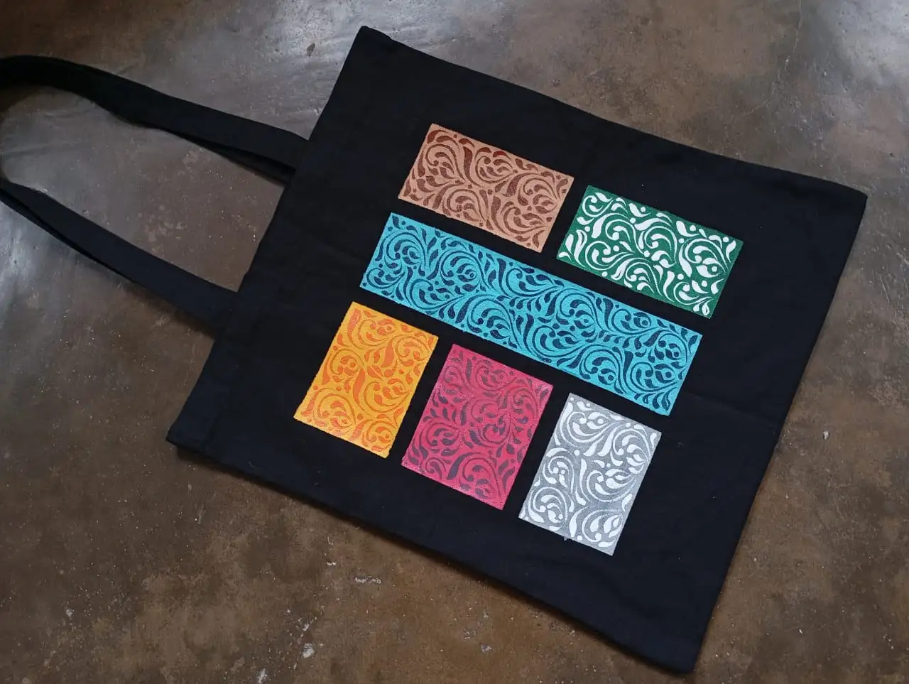 Hand Printed Tote Bag Black